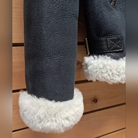 Leather Shearling Moto Bomber Jacket Size L - Picture 4 of 12